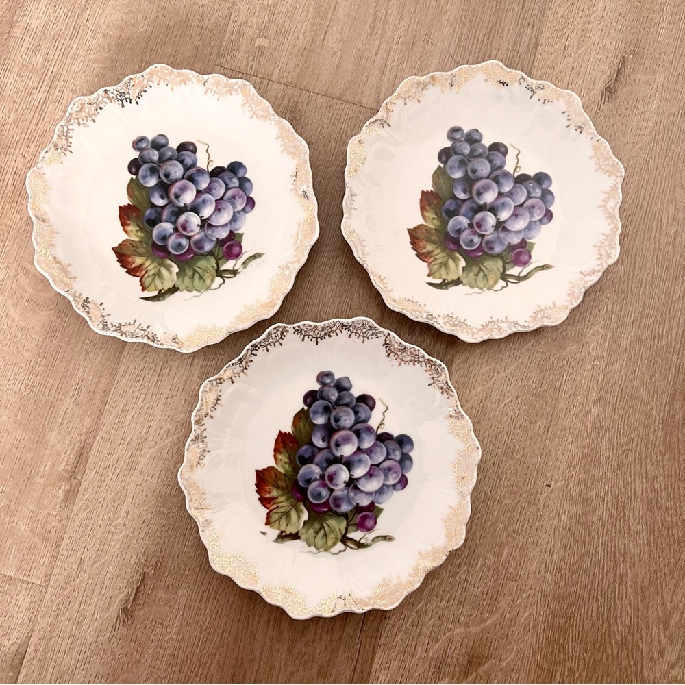 3 PCs Antique Bavaria Z.S & Co Hand-painted Grape‎ Porcelain Appetizer Plates 7”